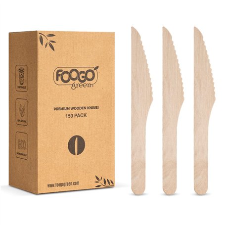 FOOGO Green 150pcs Couteaux en Bois Jetables