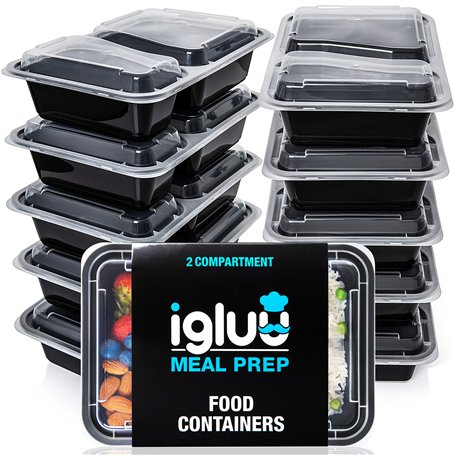 Igluu Meal Prep - [Lot de 20 Boîtes alimentaires à 2 compartiments pour préparation des repas - Réutilisables