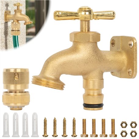 BLOSTM Robinet de tuyau en laiton massif – Kit de robinet extérieur avec robinet à bavette