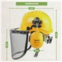 BLOSTM Casque de sécurité pour tronçonneuse avec visière, casque de tronçonneuse jaune avec visière de sécurité, cache-oreilles 