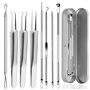 Jinlaili 8PCS Tire Comedons, Extracteur Point Noir, Brucelles Blackhead Extractor en Boîte Métallique, Extracteur d'acné Acier I