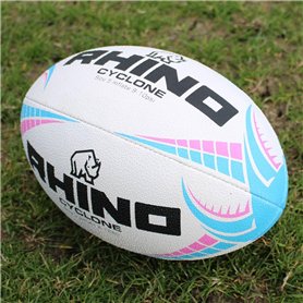 Rhino Ballon de Rugby Cyclone Blanc/Bleu Clair/Rose Taille 4