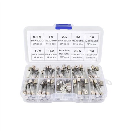 72Pcs 9 Valeurs 6x30mm Fusible en Verre