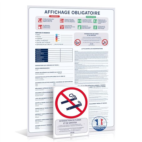 Affichage Obligatoire Entreprise 2025 – Panneau Encapsulé Haute Qualité A3 – Conforme Code du Travail & Réglementation – Feutre