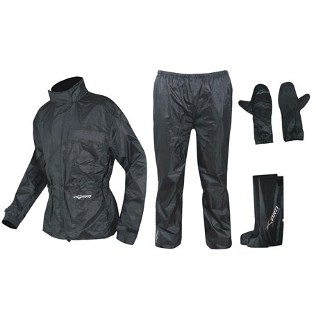 A-pro Combinaison Kit Anti Pluie Blouson Pantalon Gants Surbottes Impermeable Noir XL