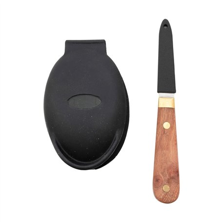 Point-Virgule Lot de 2 couteaux à huîtres et support en bois