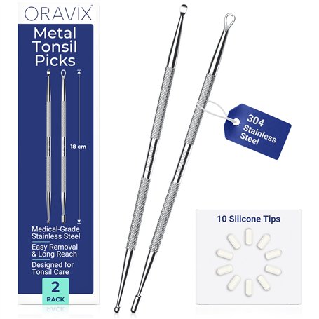 Oravix Curette pour Amygdales en Métal – Lot de 2 (18 cm)