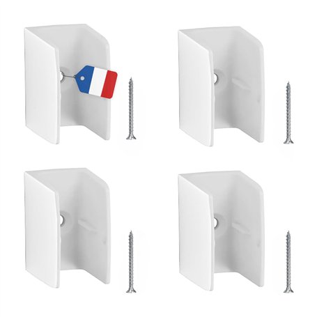 Lot de 4 clips bloqueurs de manivelle pour volet roulant – Support mural blanc à visser – Compatible Ø 15 à 18 mm – Fixation mur