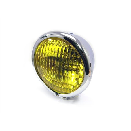 Phare de moto universel 120mm en CHROME avec lentille jaune pour Chopper