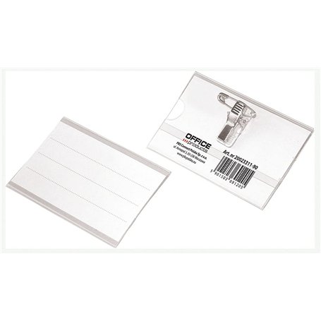 OFFICER PRODUCTS 20023311-90 Lot de 50 badges nominatifs en plastique 90 x 57 mm avec étiquette à insérer et porte-badge avec pi