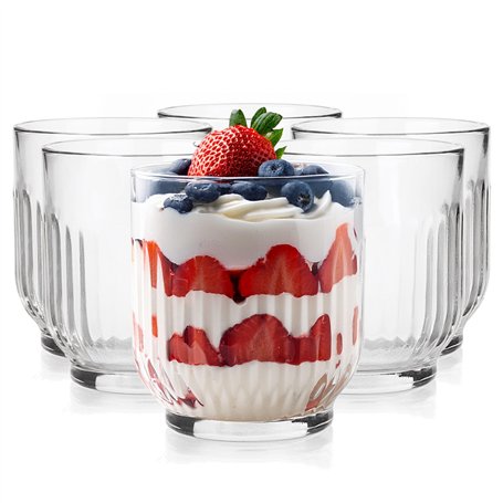 Glasmark KROSNO 1992 Lot De 6 Coupes À Glace En Verre Transparent Coupes À Dessert Cannelées 290 ml