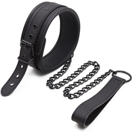 Collier BDSM 45cm ⌀5cm Laisse BDSM 60cm Noir en Cuir Artificiel et Métal Collier Réglable Jeux Sexuelle Adulte Jouet Érotique Se