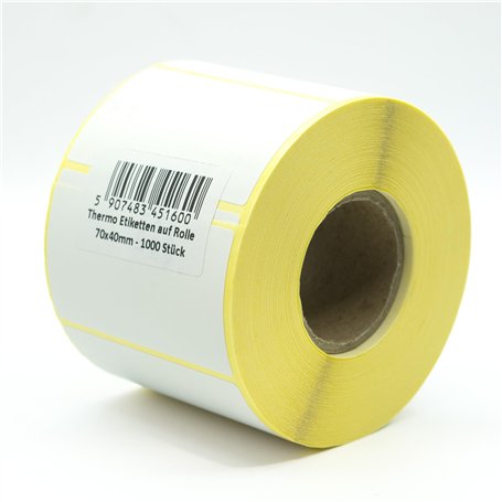 MDlabels Lot de 1000 étiquettes thermiques blanches en rouleau 70 x 40 mm – Adhésif permanent