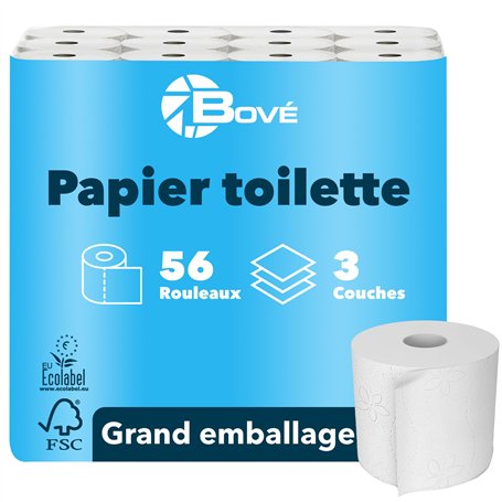 BOVE Lot de 56 rouleaux de papier toilette 3 couches - 250 feuilles par rouleau - Extra doux