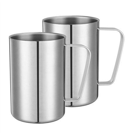 Lot de 2 tasses en acier inoxydable à double paroi de 500 ml avec poignées pour boissons chaudes et froides comme le lait/café/j