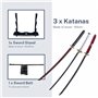 Hashiman - Triple Katana One Piece - Roronoa Zoro Shusui Wado Kitetsu - Trois Réplique Manga Sabre + Support d'Epée Bois + Tripl
