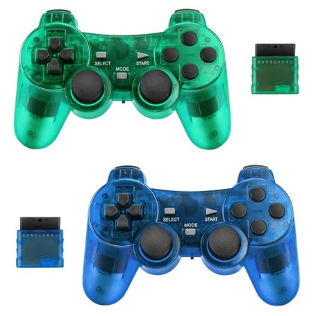 Achort 2 Pièces 2.4GHz Sans Fil Vibrations Double Gamepad Compatible avec PS2 Playstation 2 Double Shock