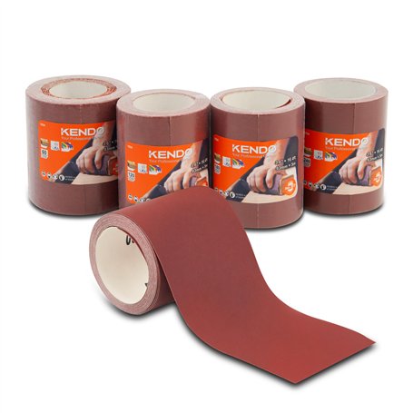 KENDO Lot de 4 rouleaux de papier abrasif de 93 mm x 5 m - Grain fin à grossier 60/120/180/240 - Convient pour ponceuse manuelle
