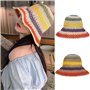jiheousty Femmes Été À La Main Crochet Paille Chapeau De Soleil Arc-en-Ciel Rayures Colorées Patchwork Large Bord Crème Solaire 