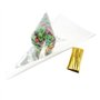 JZK 100x Sacs de cadeaux triangulaire en cellophane sachets bonbons à cône transparent avec liens torsadés pour friandises confe