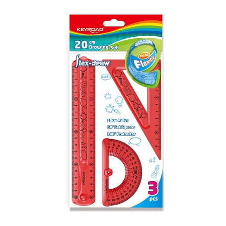 KEYROAD Set de géométrie flexible avec graphique et mathématiques 3 pièces : 1 règle de 20 cm