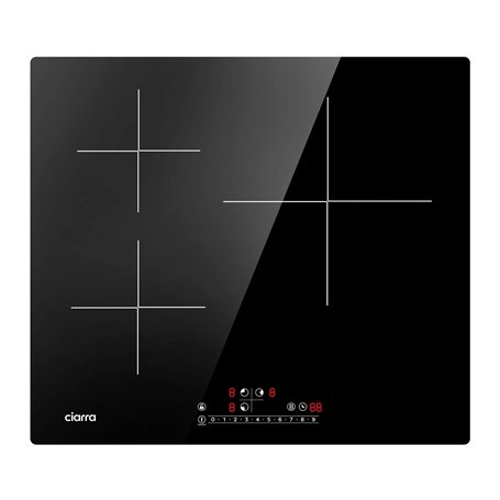 CIARRA Plaque de Cuisson à Induction Encastrable - 3 Foyers - 6200W - Fonction Boost - Commande Tactile - 9 Niveaux de Puissance