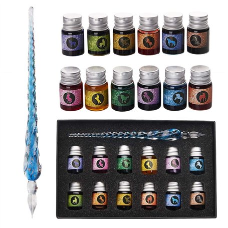 mancola Lot de 12 stylos à encre en verre trempé fait main avec 12 encres colorées pour l'art