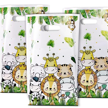 40PCS Sacs Cadeau Jungle Animaux Pochette Bonbon Sac Emballage Cadeau Sachet Biscuits Dragée pour Anniversaire Baby Shower Fête