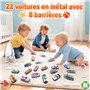 TOYABI Coffret Petite Voiture Enfant, Lot Voiture Miniature en Metal 1/64, 22 Petites Voitures Jouets avec 8 Barrage Routier, Vo