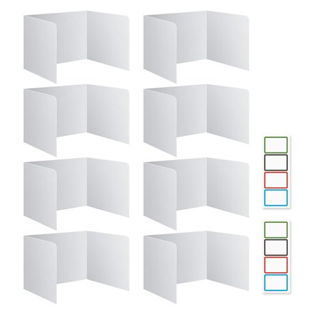 Qobobo Lot de 8 séparateurs de bureau pliables en forme de U - Pour bureau d'apprentissage - École primaire - Avec 8 étiquettes