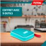 TOTAL - Ensemble de 9 Outils dans une Trousse en Toile | Mètre Ruban | Tournevis Phillips et Plat | Clé Ajustable | Pince Plate 
