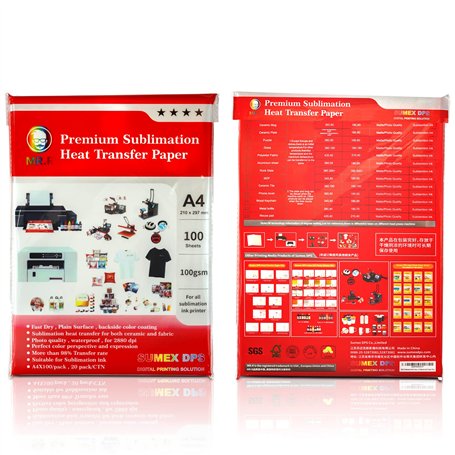 MR.R Papier de transfert thermique sublimé 100gsm A4 100 feuilles pour Epson printer sublimation Cup White polyester tee