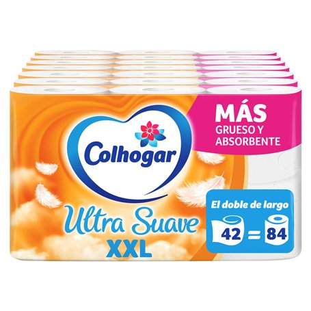 Colhogar Ultra doux XXL 7 x 6 - Papier toilette doux - Paquet de 42 rouleaux extra larges - Papier de toilette à 2 couches - 100
