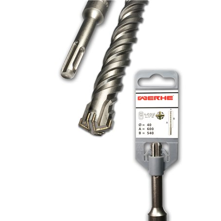 WERKON Mèche à béton 40 x 600 mm professionnelle SDS Plus pour perceuse à percussion