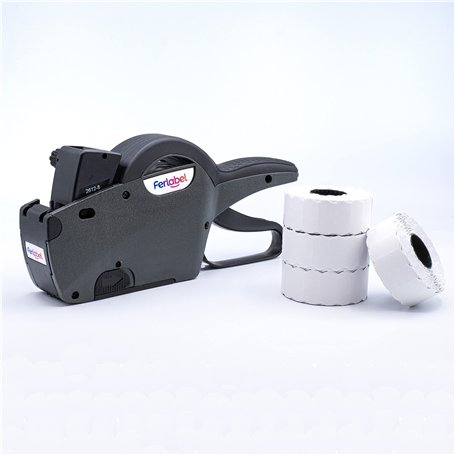 Ferlabel Machine DE Prix Manuelle Pro 8 CARACTÈRES KIT Complet DE 4 Rouleaux D'ÉTIQUETTES 26x12