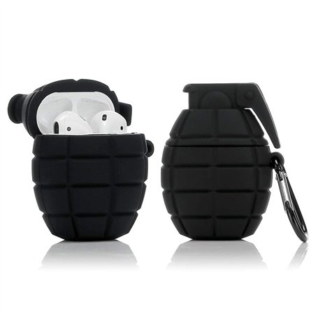 LEWOTE en Silicone Airpods Couverture Mignonne Drôle Compatible pour Apple Airpods 1 et 2 [Série Cool Play] (Grenade Noire)