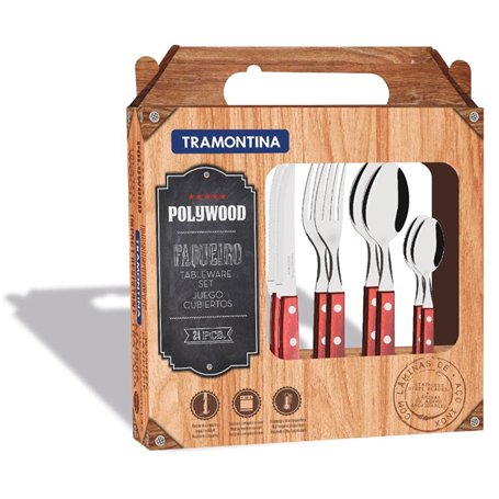 Tramontina - Menagere 24 pcs rouge Technobois. Inox et technobois.