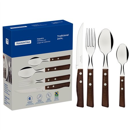 Tramontina - Menagere 24 pcs Tradicional. Inox et bois