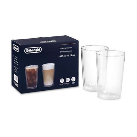 De'Longhi Lot de 2 verres élégants et thermiques en verre borosilicate à double paroi