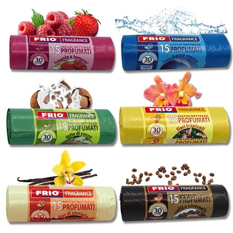 FRIO Multi-fruits – Lot de 6 paquets de 15 sacs poubelle parfumés