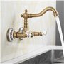 Robinet bronze mural en laiton avec double poignées en céramique Rotation 360 ° Robinet pour cuisine mural vintage support chaud