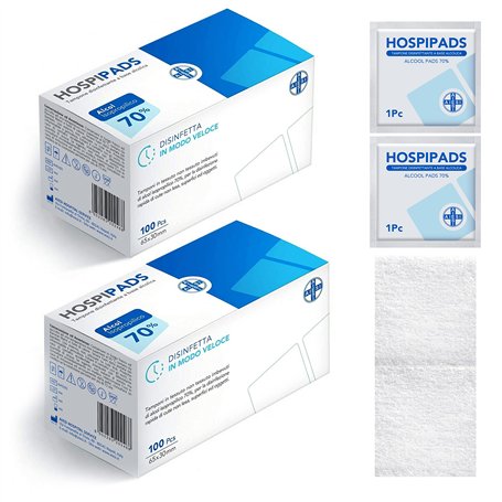 AIESI® Tampons de lingettes désinfectantes à base d'alcool isopropylique 70% dimensions 65x30 mm emballés individuellement (Paqu