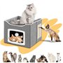 BAKAJI Niche à Chat Pliable avec entrée rectangulaire, abrite griffoir pour Animaux domestiques en Polyester rembourré, lit Gris