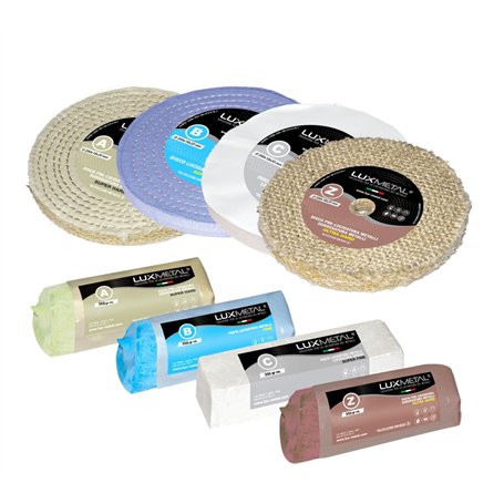 Lux Metal - Kit 4 Disques de Polissage de 200 mm et 4 Pâtes Abrasives de 350 gr - Parfaits pour polir des métaux tels que l'alum