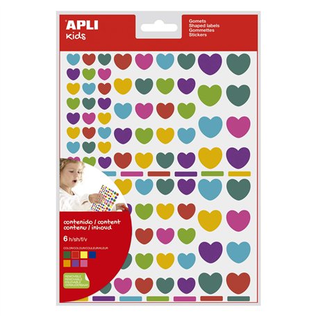 APLI Kids 18767 - Sachet de 624 stickers coeurs de tailles assorties