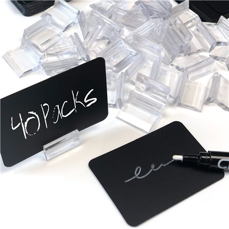 Lot de 40 tableaux synthétiques réutilisables + 40 bases de 25 mm + marqueur craie liquide