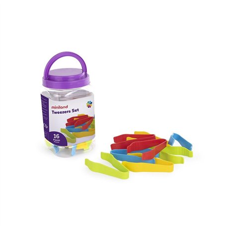 Miniland Jeu de 16 Pinces pour Travailler la motricité des Enfants de 2 à 6 Ans. Fabriqué en matériaux ECO