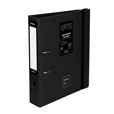 Grafoplas Classeur 2 anneaux A4 avec levier 65 mm Noir Polyfoam Ouverture 360° Résistant et ultra léger Fermeture élastique Couv