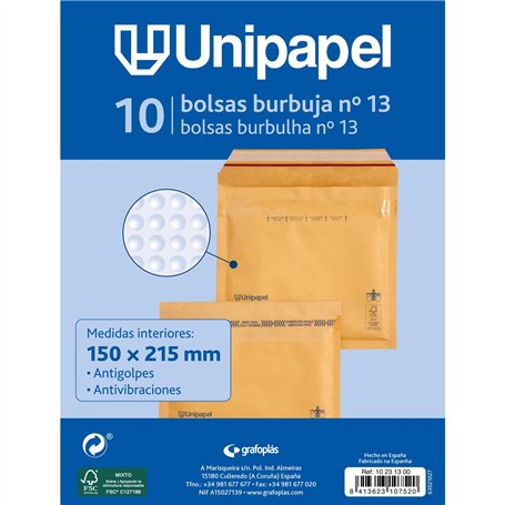 Unipapel Lot de 10 enveloppes rembourrées en kraft avec papier bulle intérieur