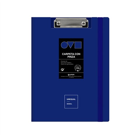 Grafoplas Porte-bloc avec pince A4 + Couvercle et fermeture en caoutchouc Bleu Unequal Minimal Dos courbé Ouverture 360° Résista